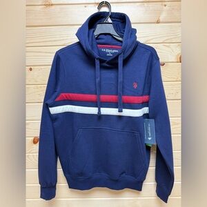 U.S. Polo Assn. Blue Hoodie with Red and White Stripes